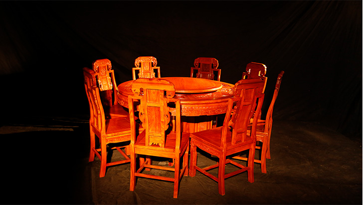 楠皇阁刺猬紫檀象头餐桌十件套