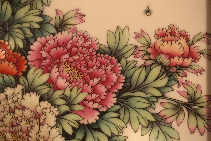 张松茂四季花卉粉彩瓷板四条屏